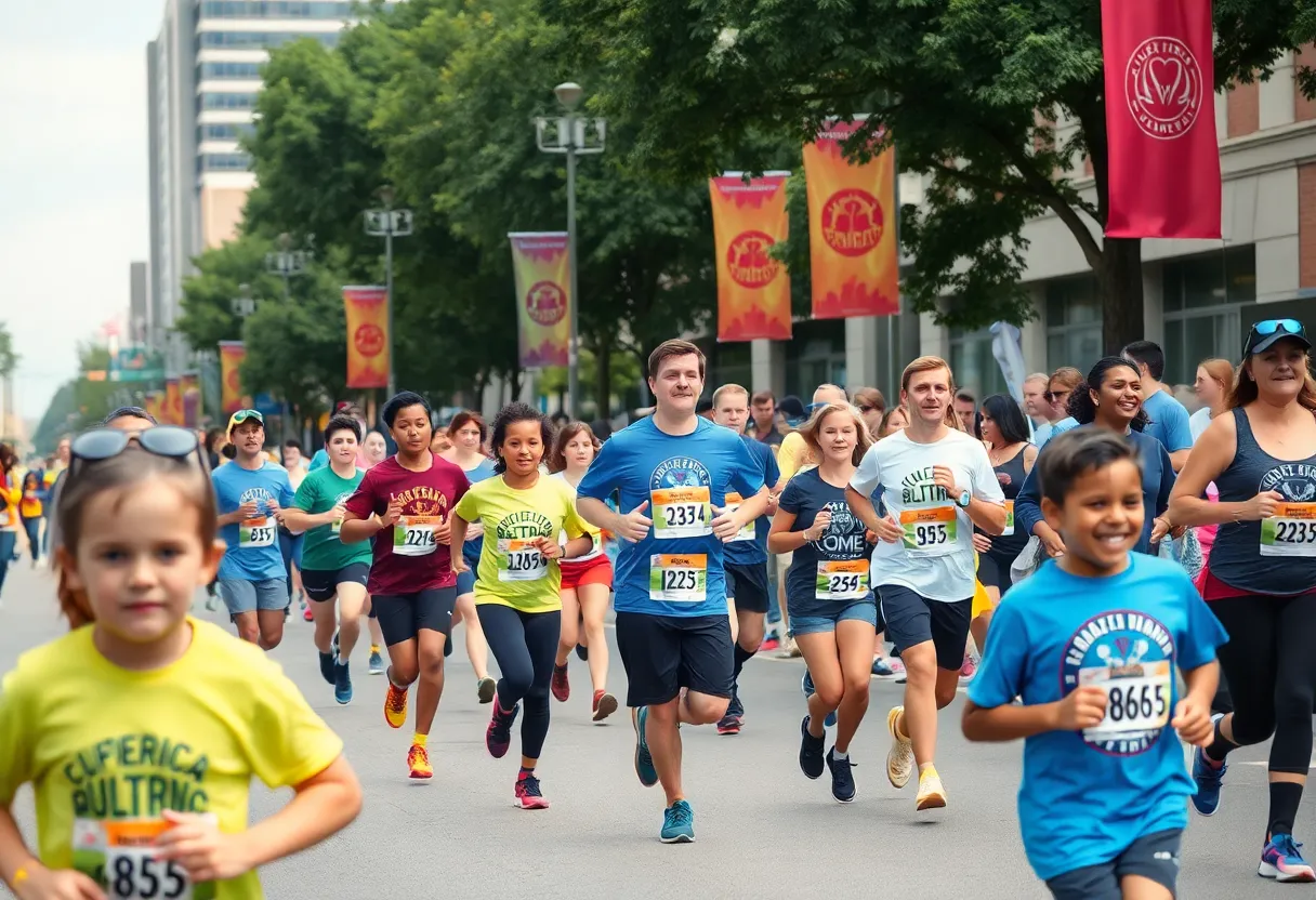 Runners participating in the Columbia Governor's Cup Road Race with community supporters.