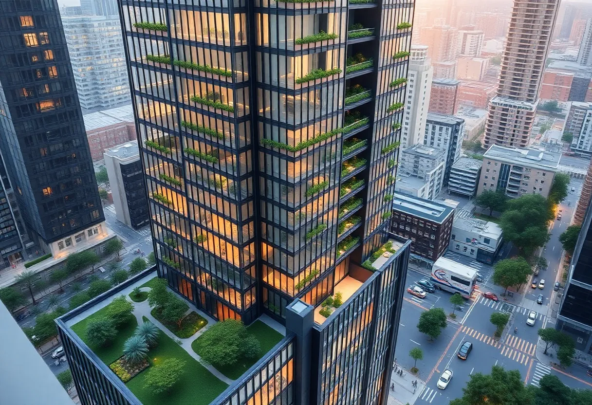 Architectural rendering of a high-rise housing development in Columbia