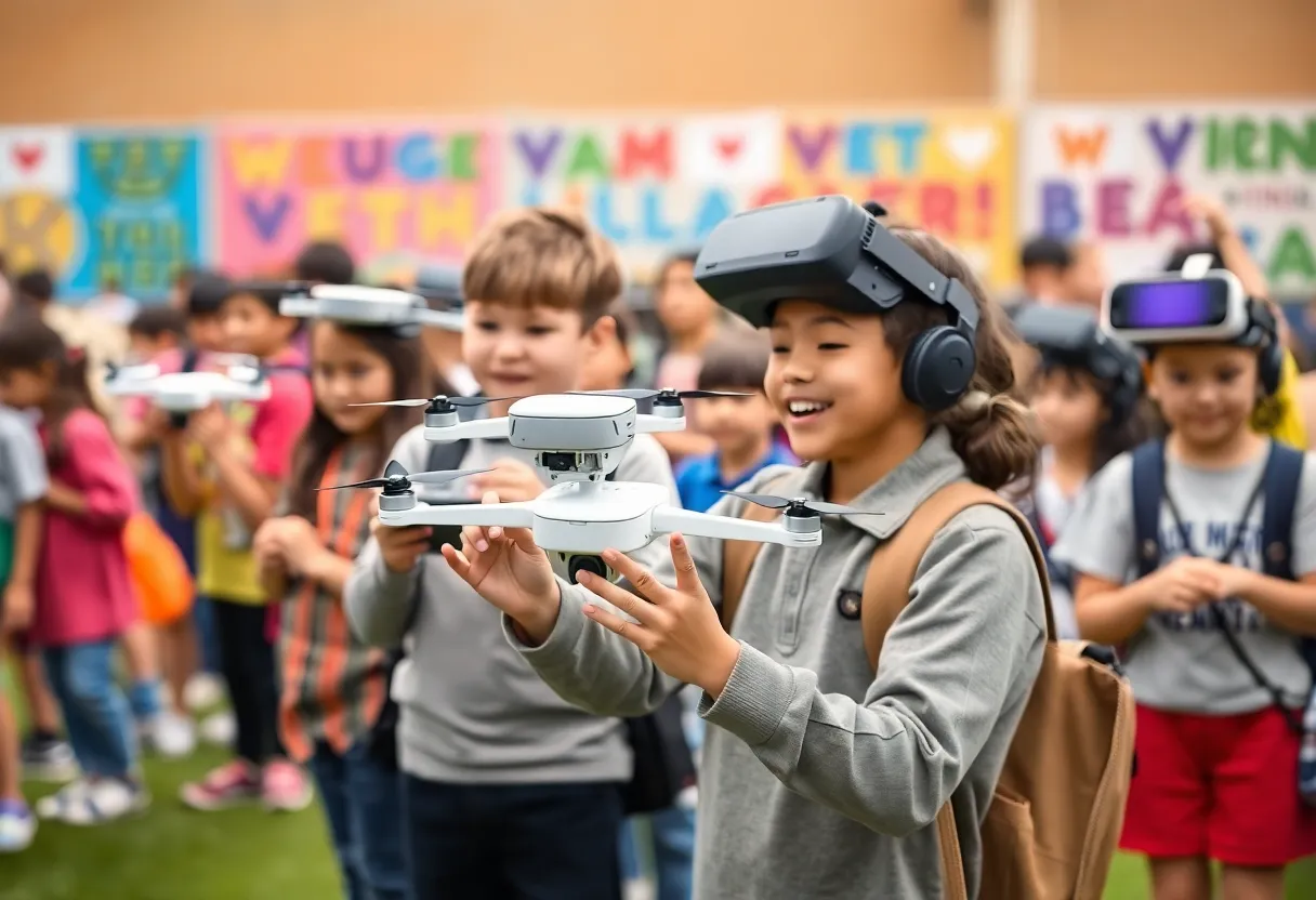 Students participating in technology demonstrations at Columbia High School's Field Day.