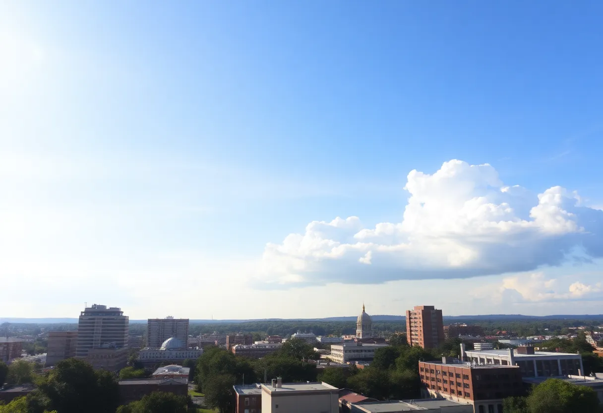 Scenic view of Columbia SC basking in warm weather with distant clouds
