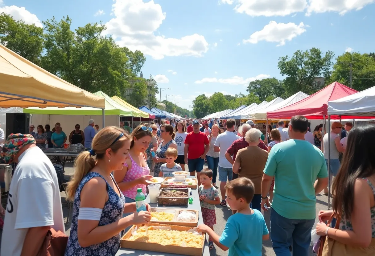A scene from the vibrant Columbia weekend festival with families enjoying activities.
