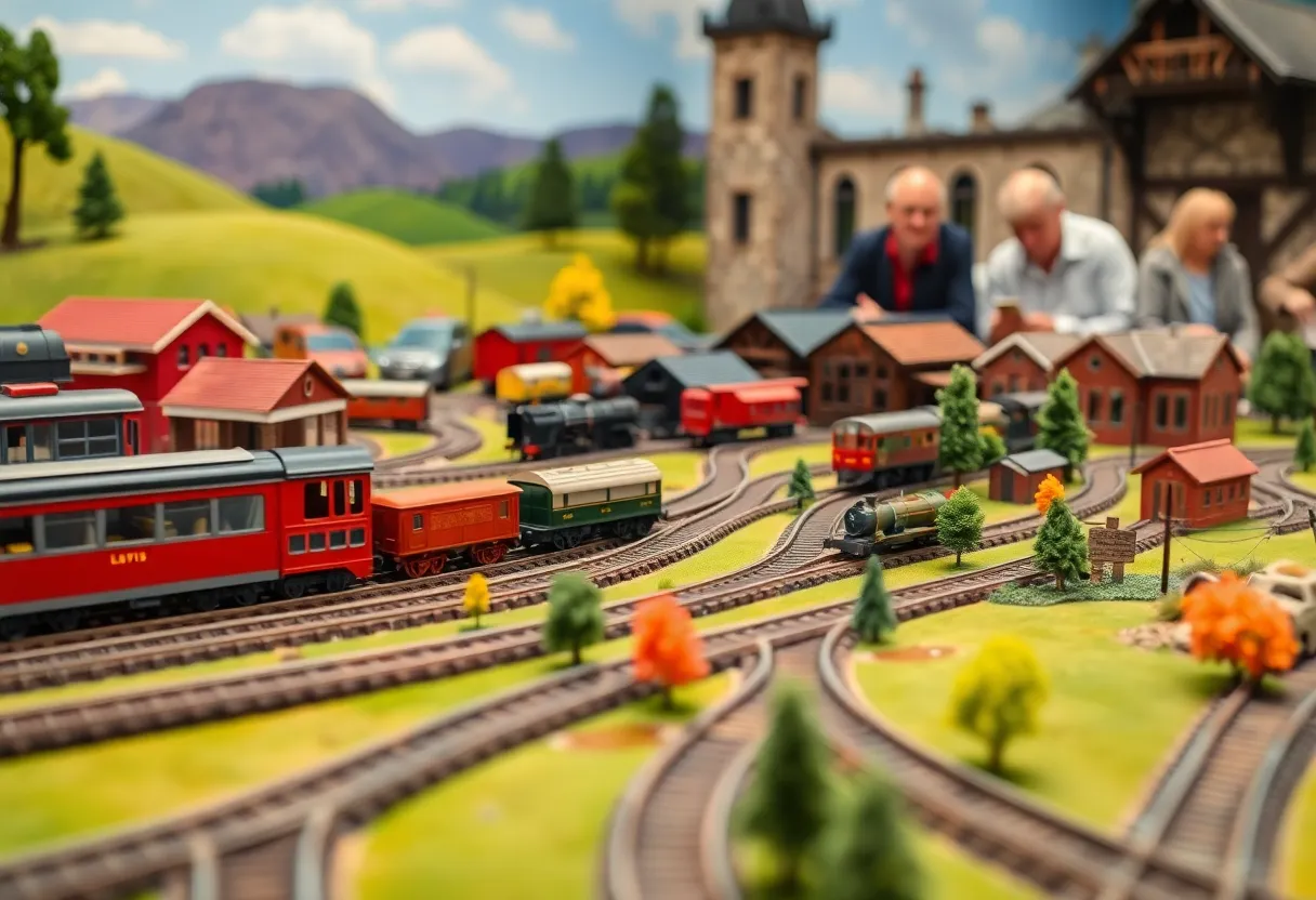 Members of the Columbia Model Train Club gathered with model trains and landscapes.