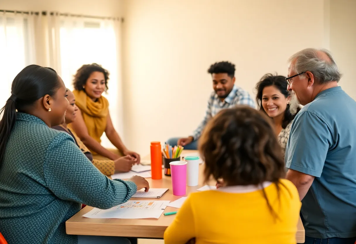 Community members discussing child abuse prevention solutions.