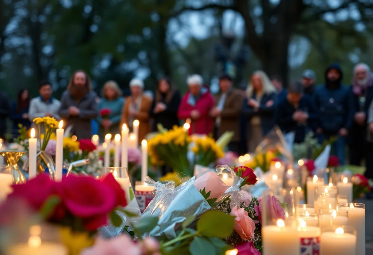 Community members gather in mourning