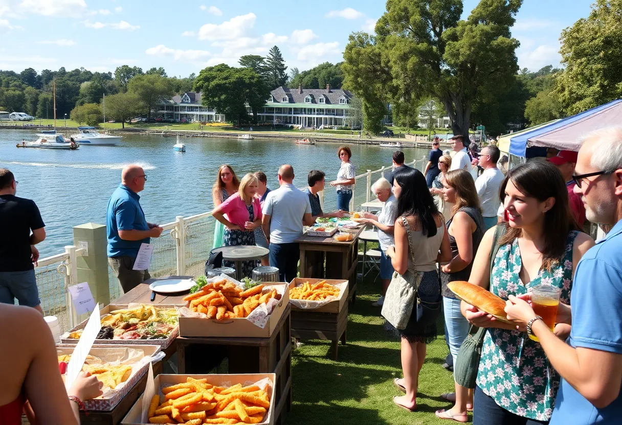 Outdoor food festival at Lake Murray with food vendors and guests
