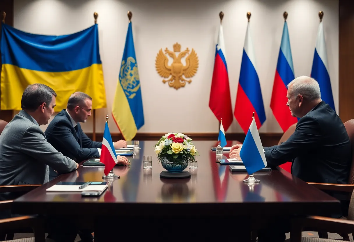 Symbolic representation of Ukraine and Russia peace talks.