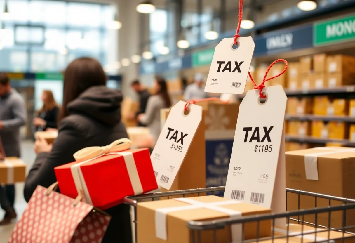 Illustration of online shopping with rising prices and packages being delivered