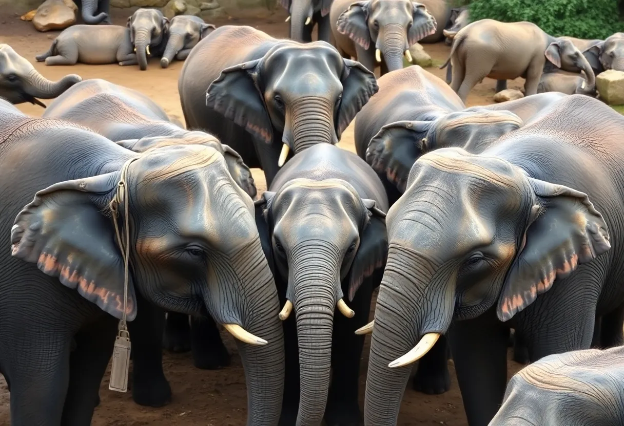 Elephants forming a protective circle around their calves during an earthquake.