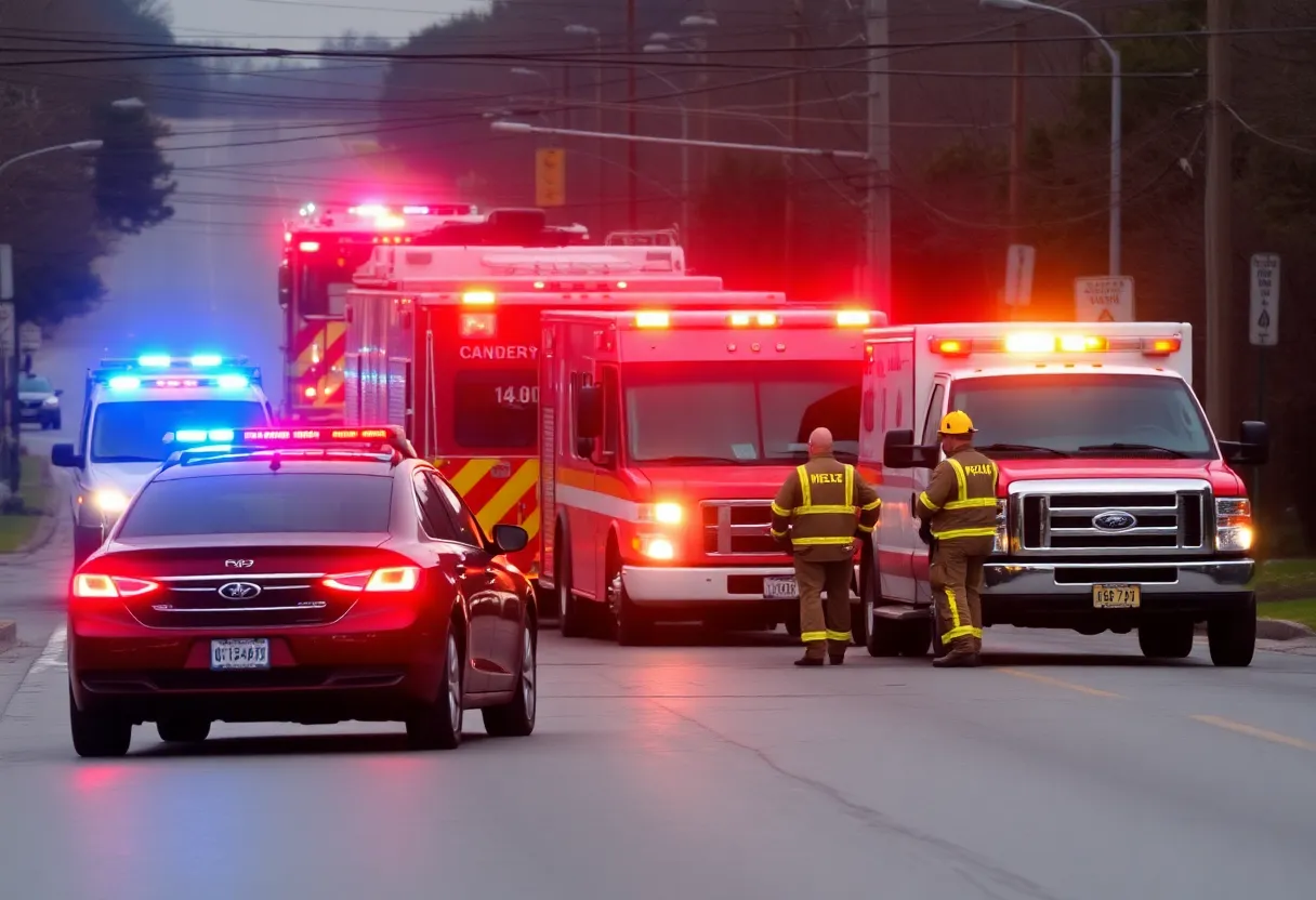 Emergency vehicles at a crash site on Sunset Boulevard in Lexington, S.C.