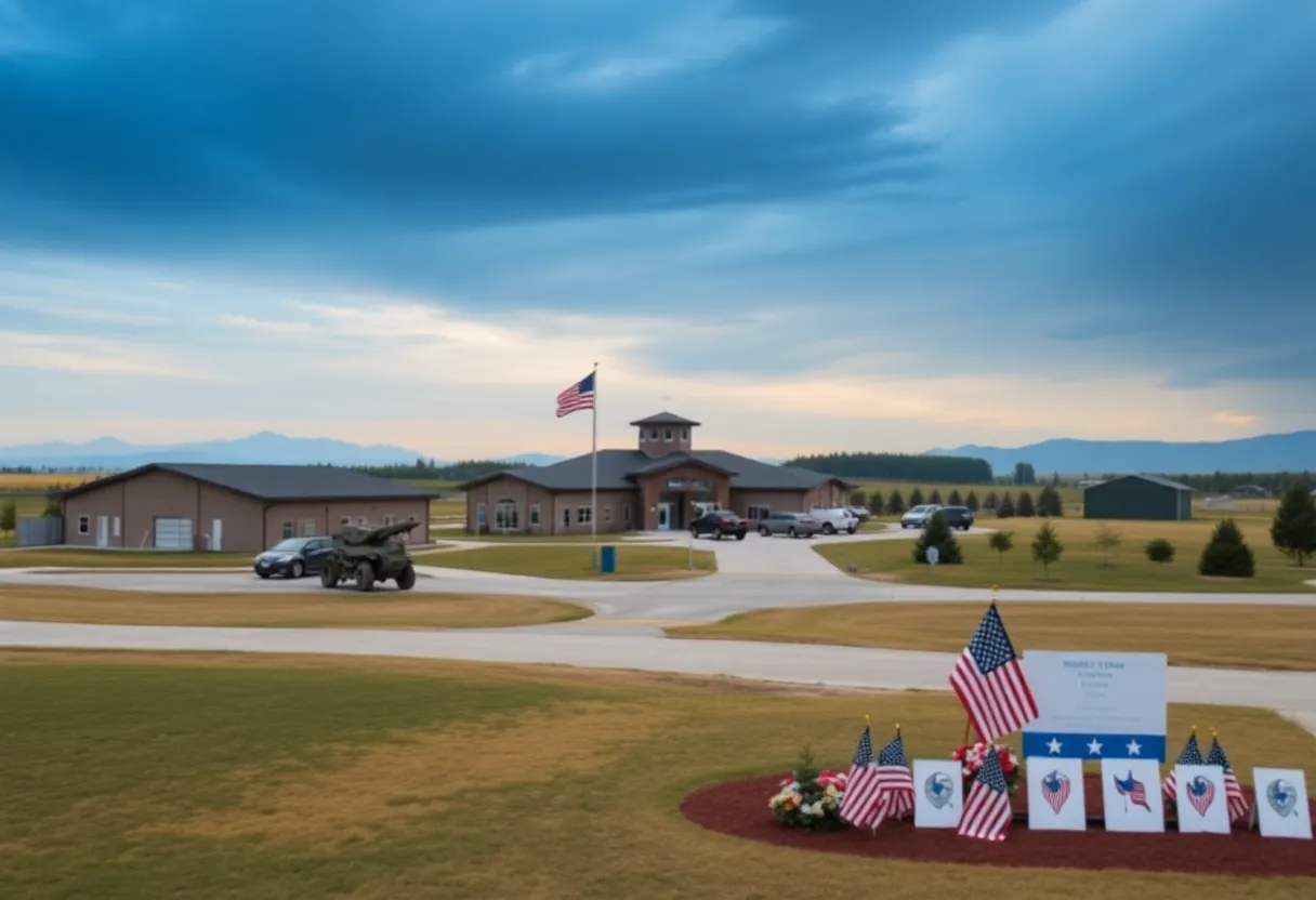 Military training facilities at Fort Jackson with a reflective atmosphere.
