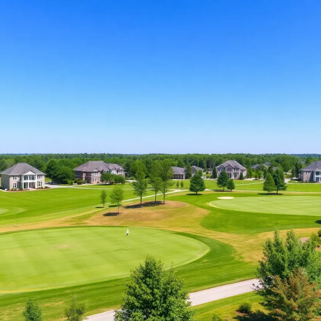 Scenic view of a golf community in Lexington SC with upscale homes and golf course