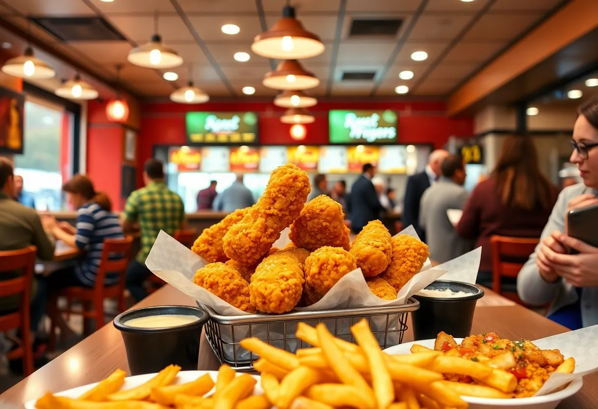 People enjoying delicious chicken fingers at Guthrie's Chicken in Lexington.