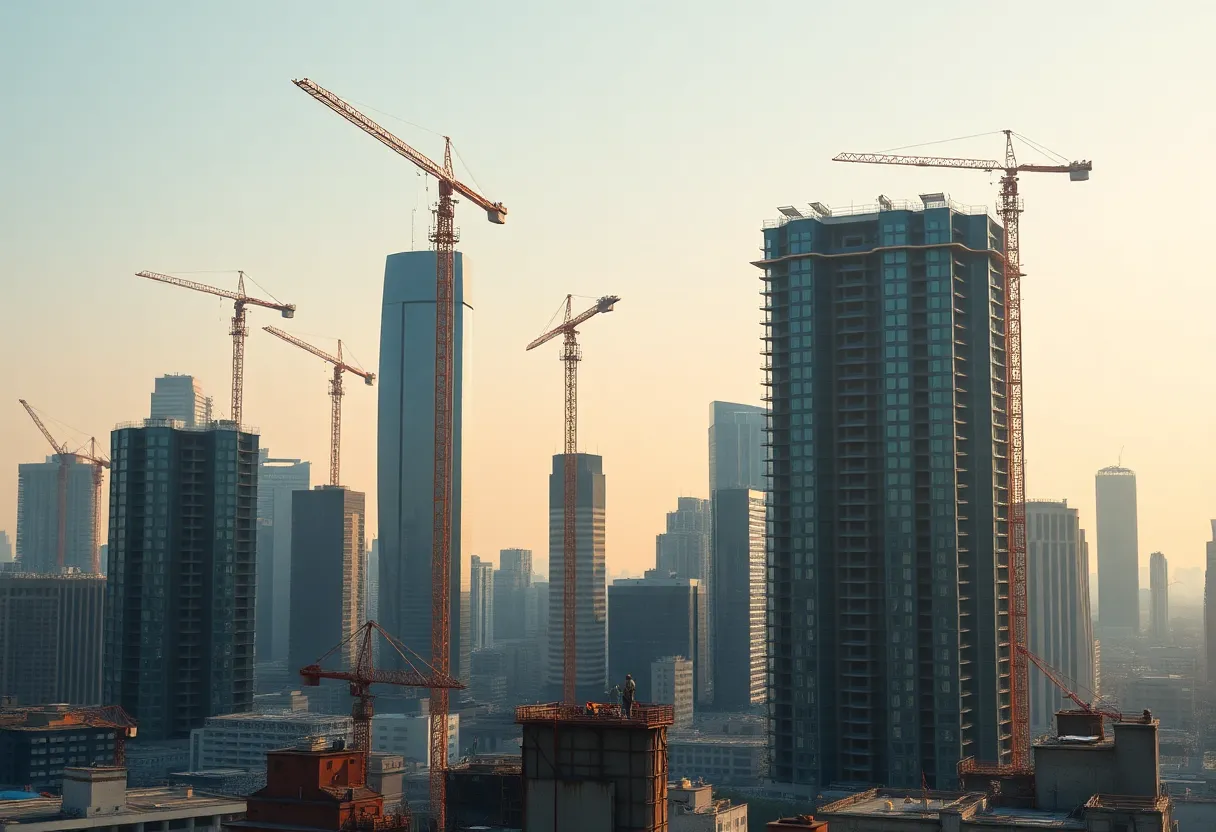 Construction of high-rise towers in downtown Columbia.
