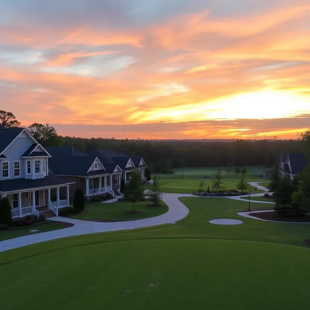 A scenic view of Lexington SC golf neighborhood showcasing homes and golf course