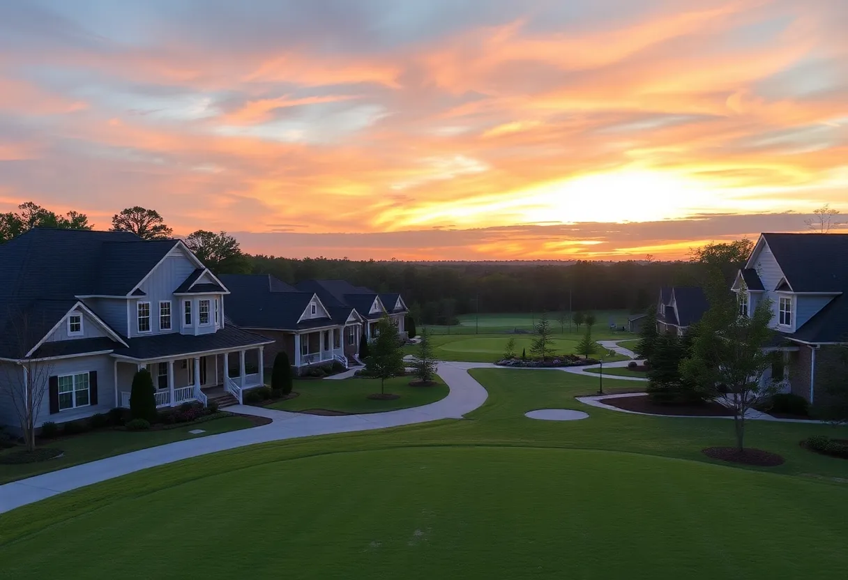 A scenic view of Lexington SC golf neighborhood showcasing homes and golf course