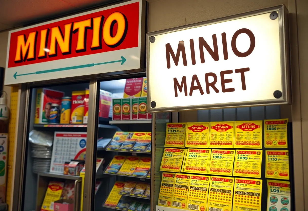 Scratch-off lottery tickets at a mini mart showcasing excitement.