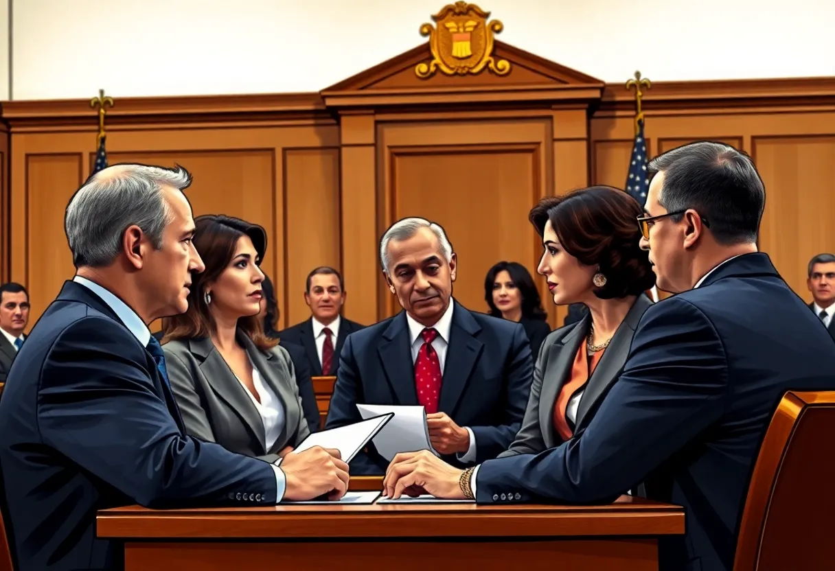 Diverse lawyers in a courtroom discussing legal strategies in New England
