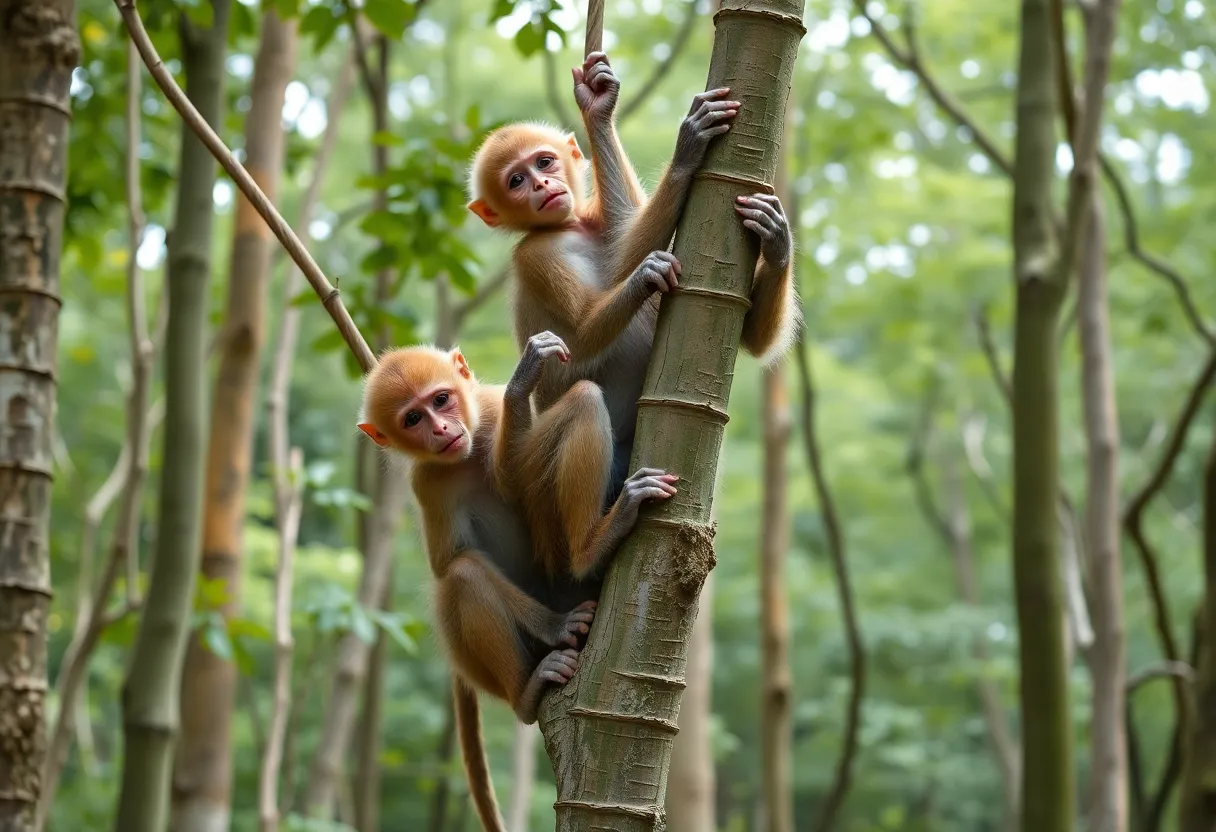 Rhesus Monkeys in Trees