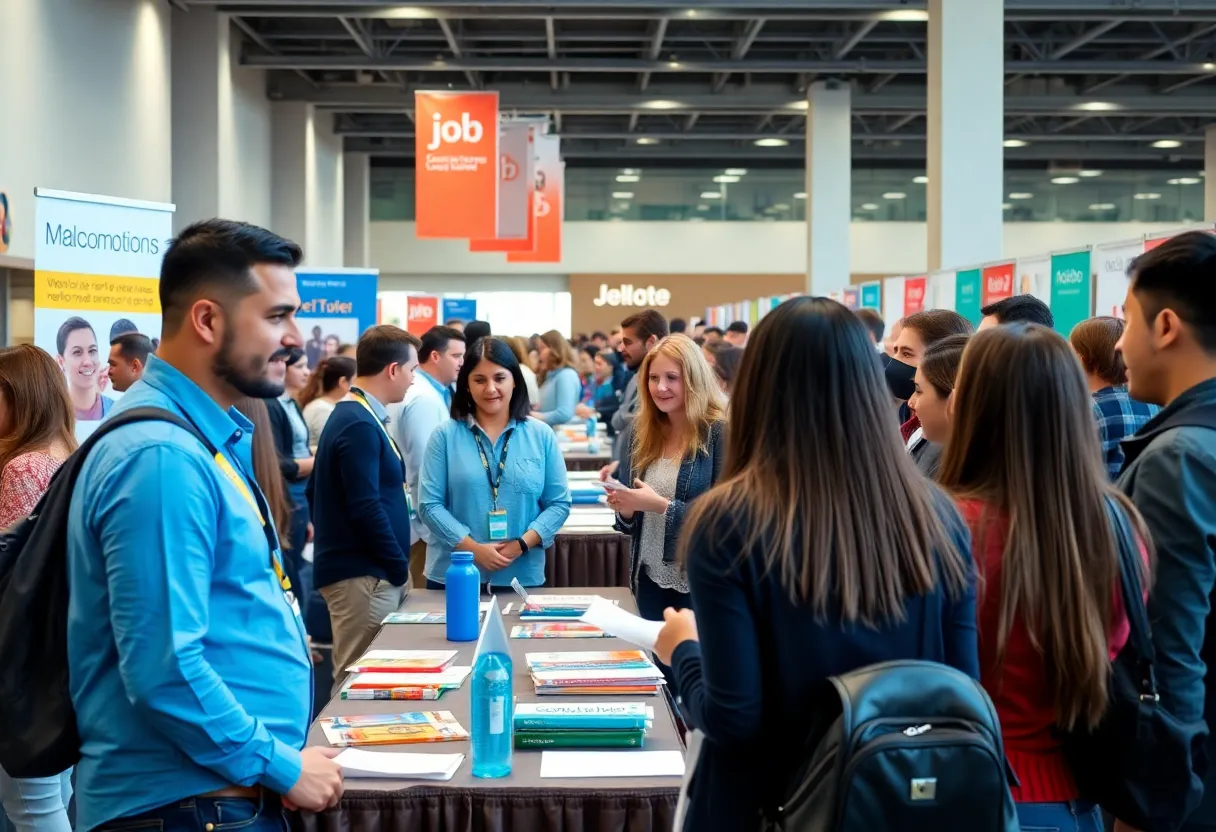 Job seekers interacting with recruiters at the Columbia Job Fair.
