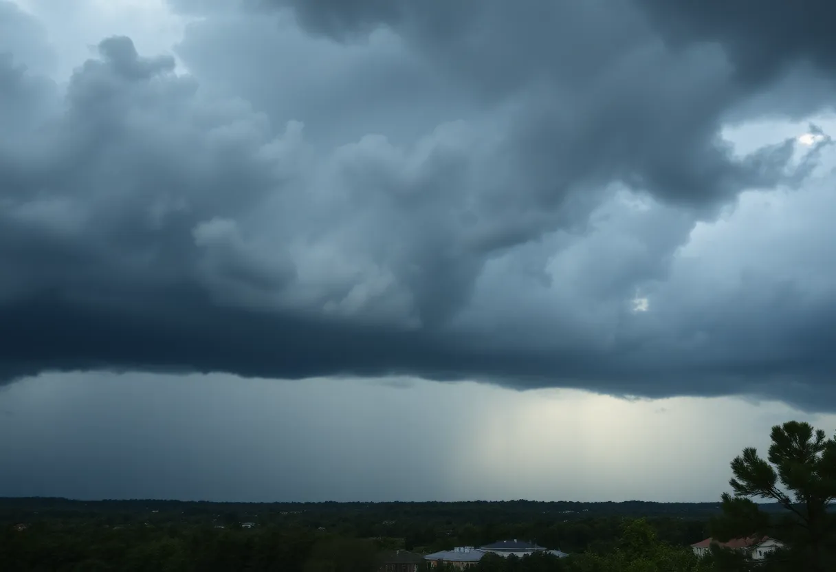 Dark storm clouds gathering in Columbia, SC indicating severe weather