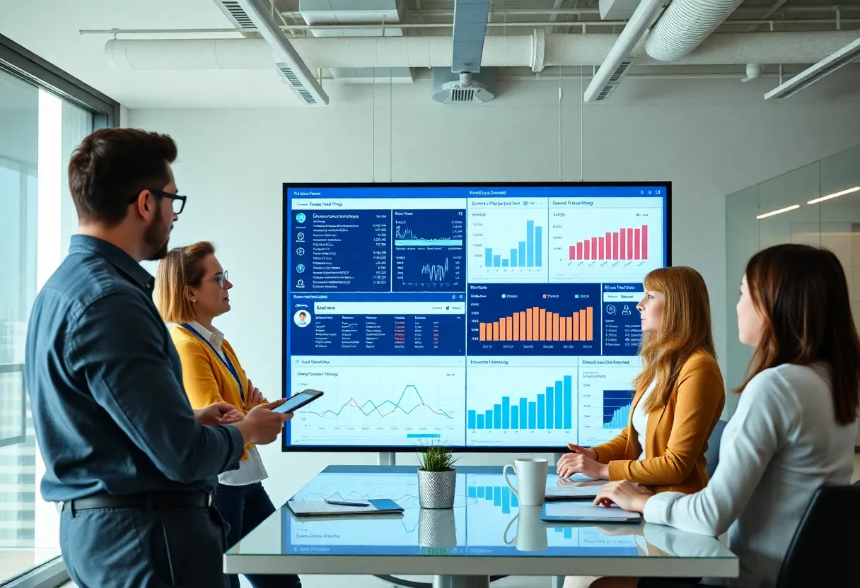 A marketing team analyzing social media data.