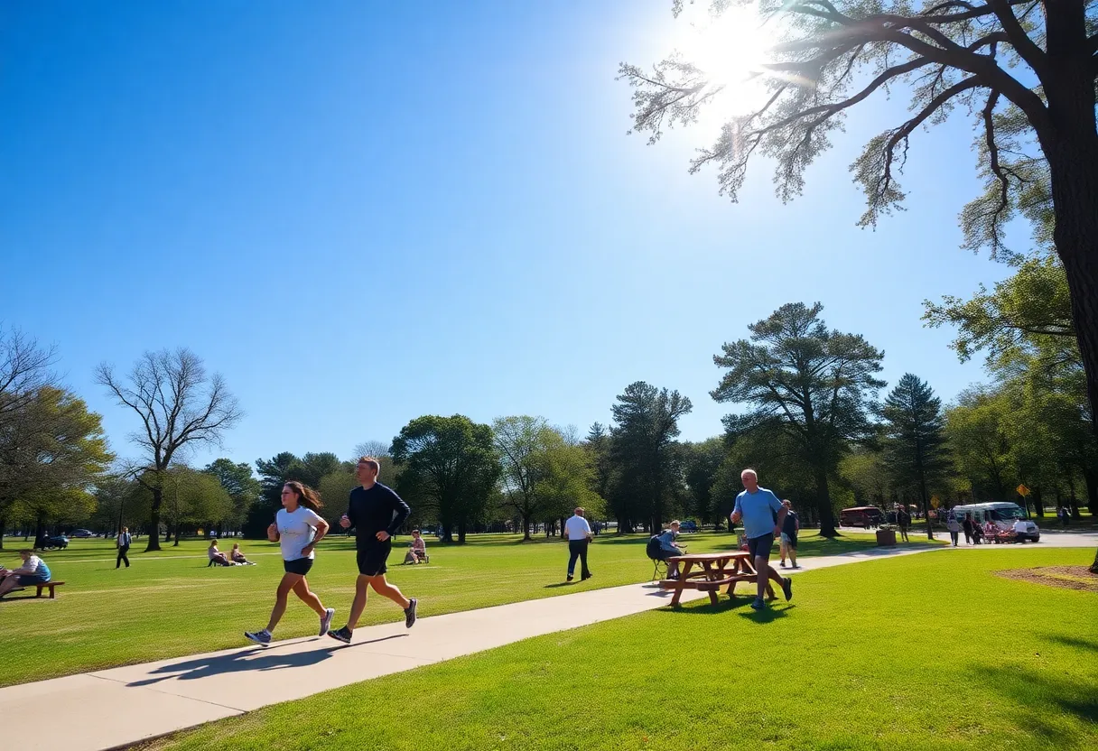 People enjoying warm weather in a South Carolina park