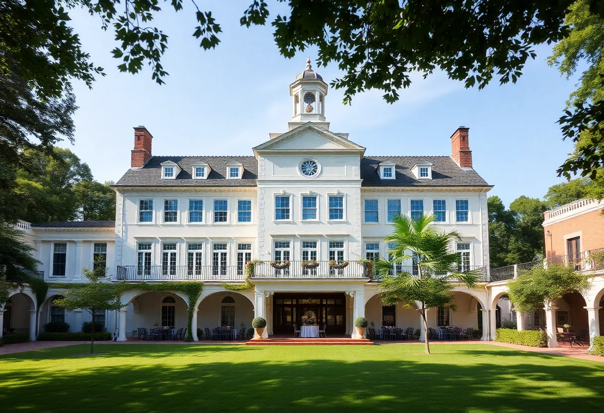 The Laundry event venue in Columbia, South Carolina, showcasing its historic architecture and outdoor space.