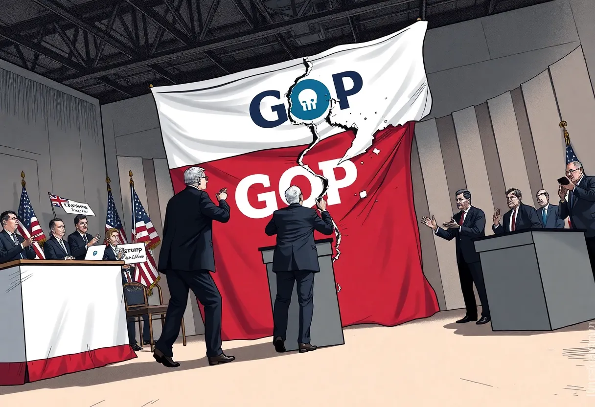 Political conflict illustrated with divided elements representing the Lexington County GOP