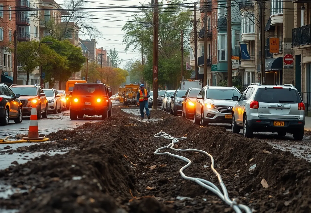 Utility excavation work in a Lexington neighborhood causing disruption.