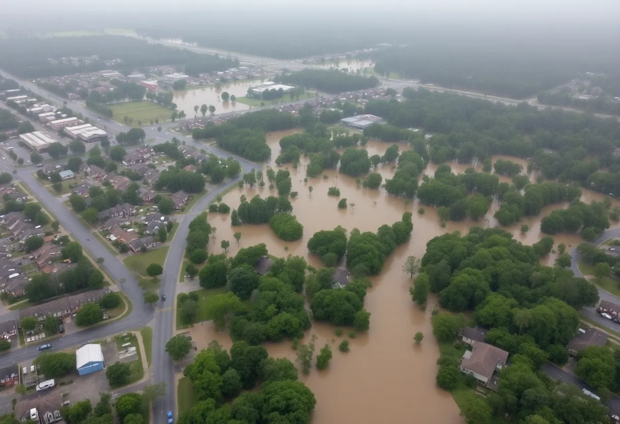 Aiken County under flood advisory with heavy rain and flooding visible