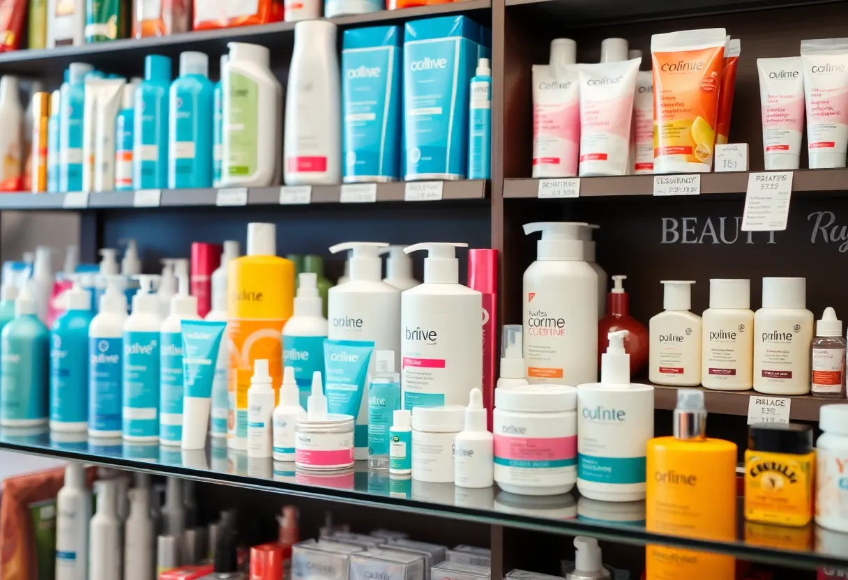 Display of beauty products in a local supply store
