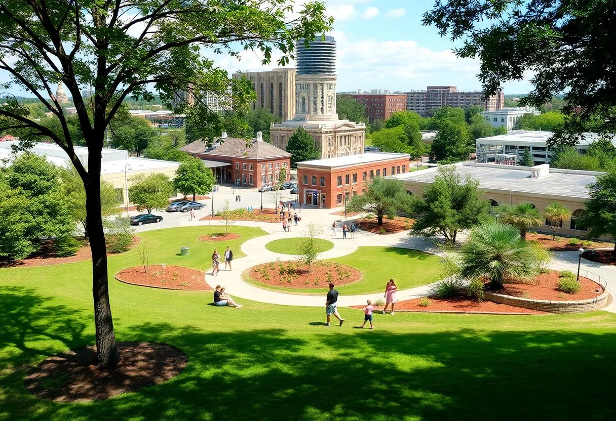 Cityscape of Cayce showcasing community parks and buildings