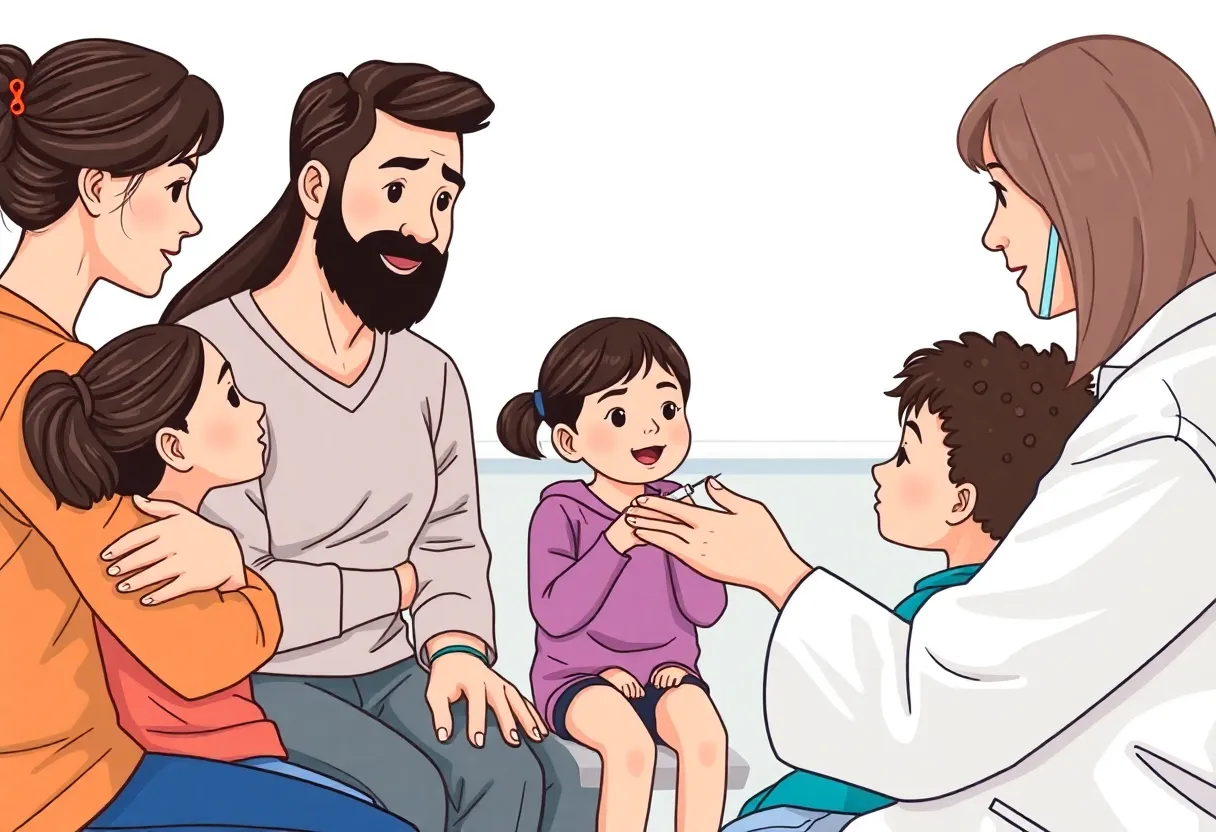 A family consulting with a pediatrician about vaccination options.