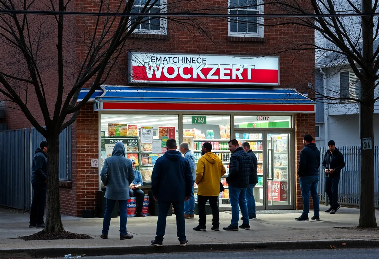 Crowd loitering outside a convenience store in Columbia