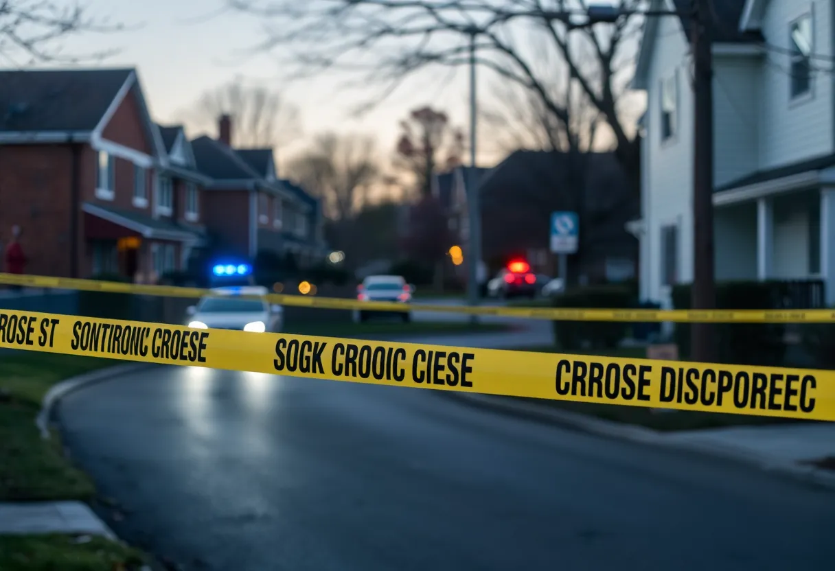 Police at a crime scene in Columbia with flashing lights.
