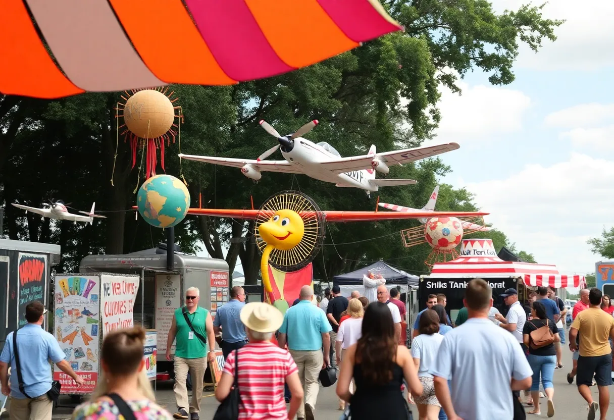 Community festival in Columbia, showcasing art, aviation, and food