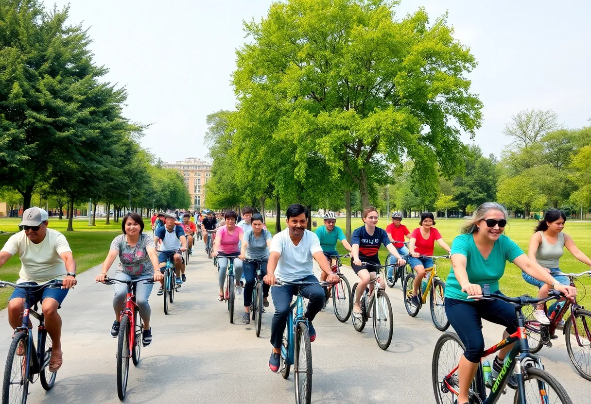 Cyclists participating in a community ride in Columbia, S.C.