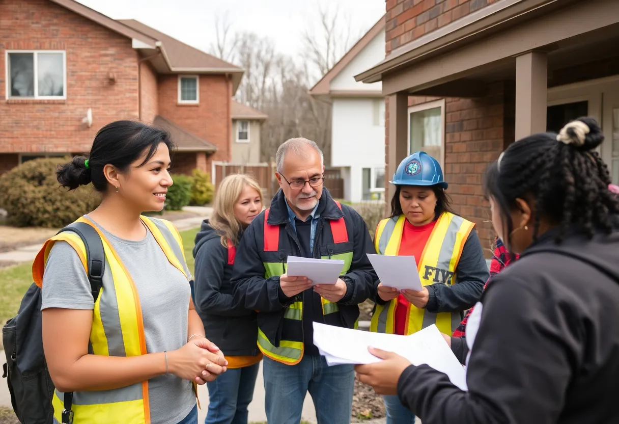 Volunteers installing smoke alarms at a community fire safety event in Augusta.