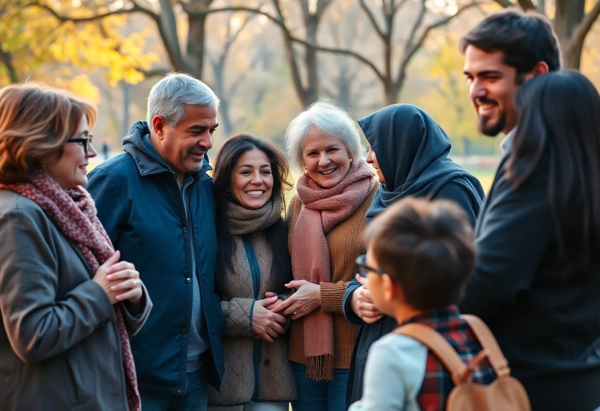 Group of people gathered together in a park remembering a loved one