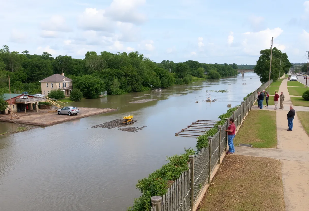 Flooded Congaree River in Columbia, SC with ongoing infrastructure upgrades