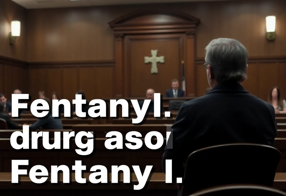 Courtroom setting highlighting the seriousness of fentanyl-related cases
