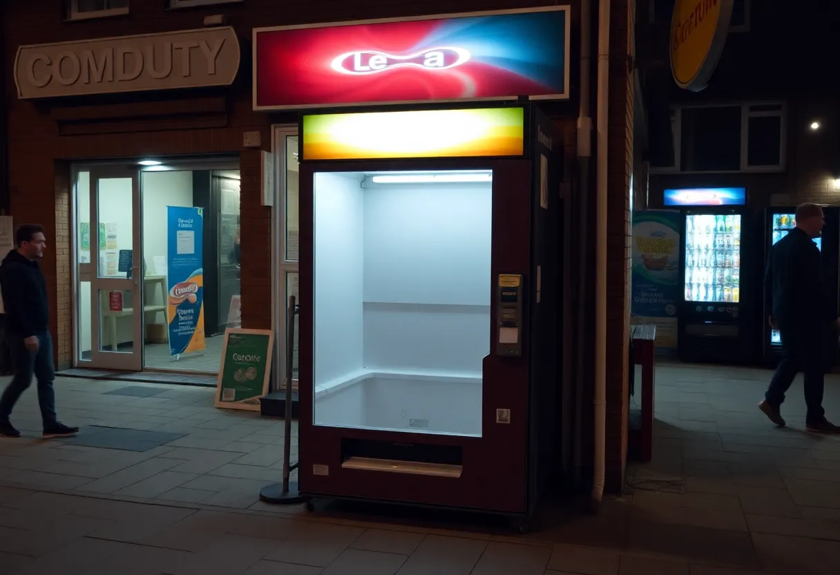 Empty commercial space where a drink machine was stolen