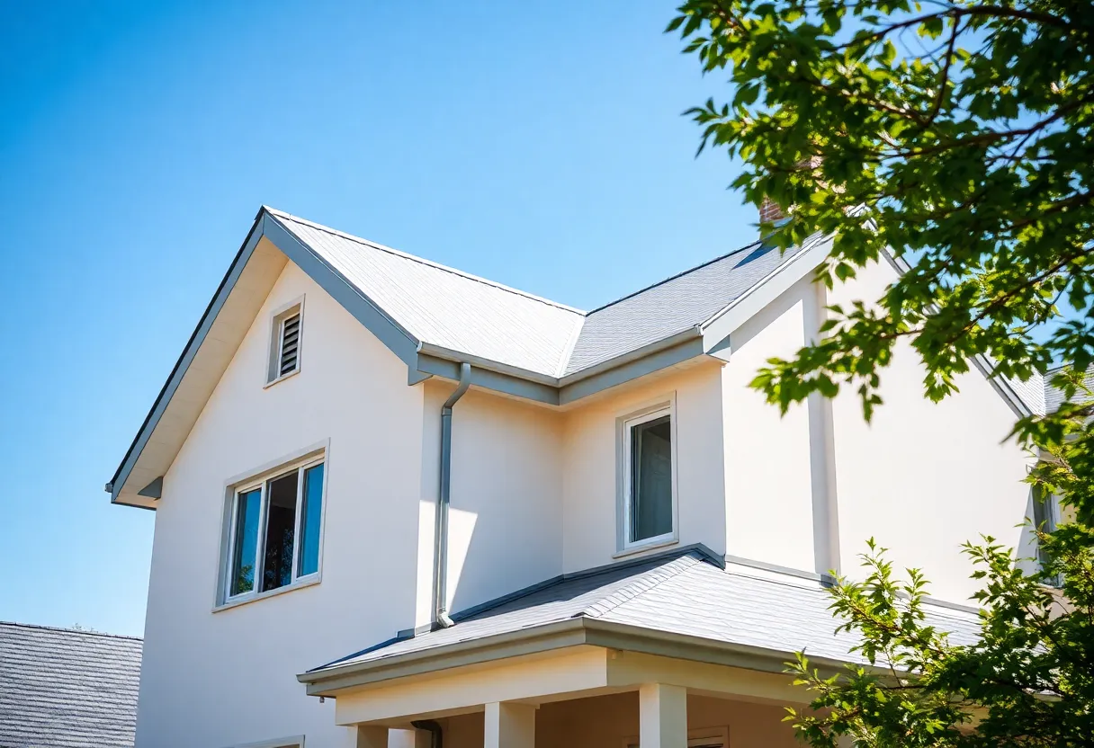 A house showcasing an energy-efficient light-colored roof.