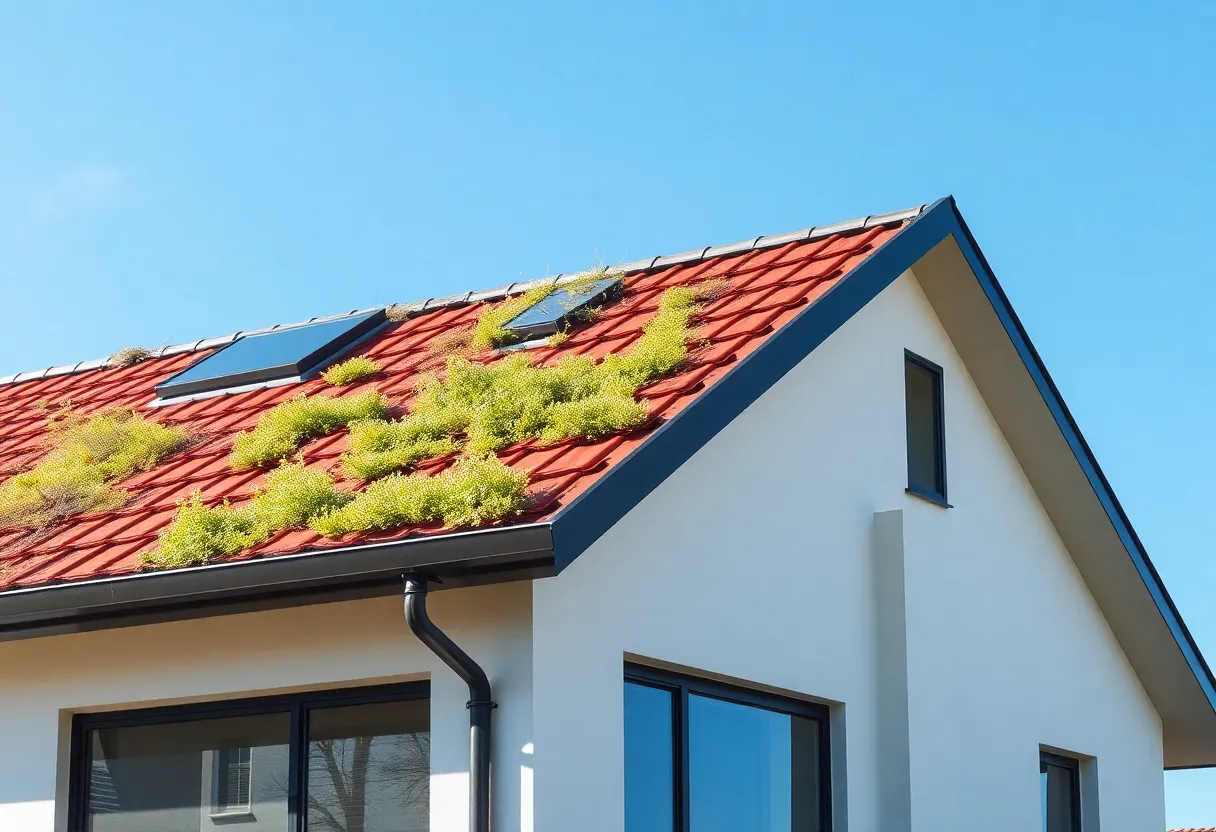 Various roofing materials showcasing energy efficiency including metal, clay tiles, and green roofs.