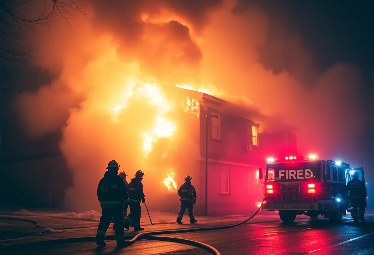 Firefighters tackling a fire at a building