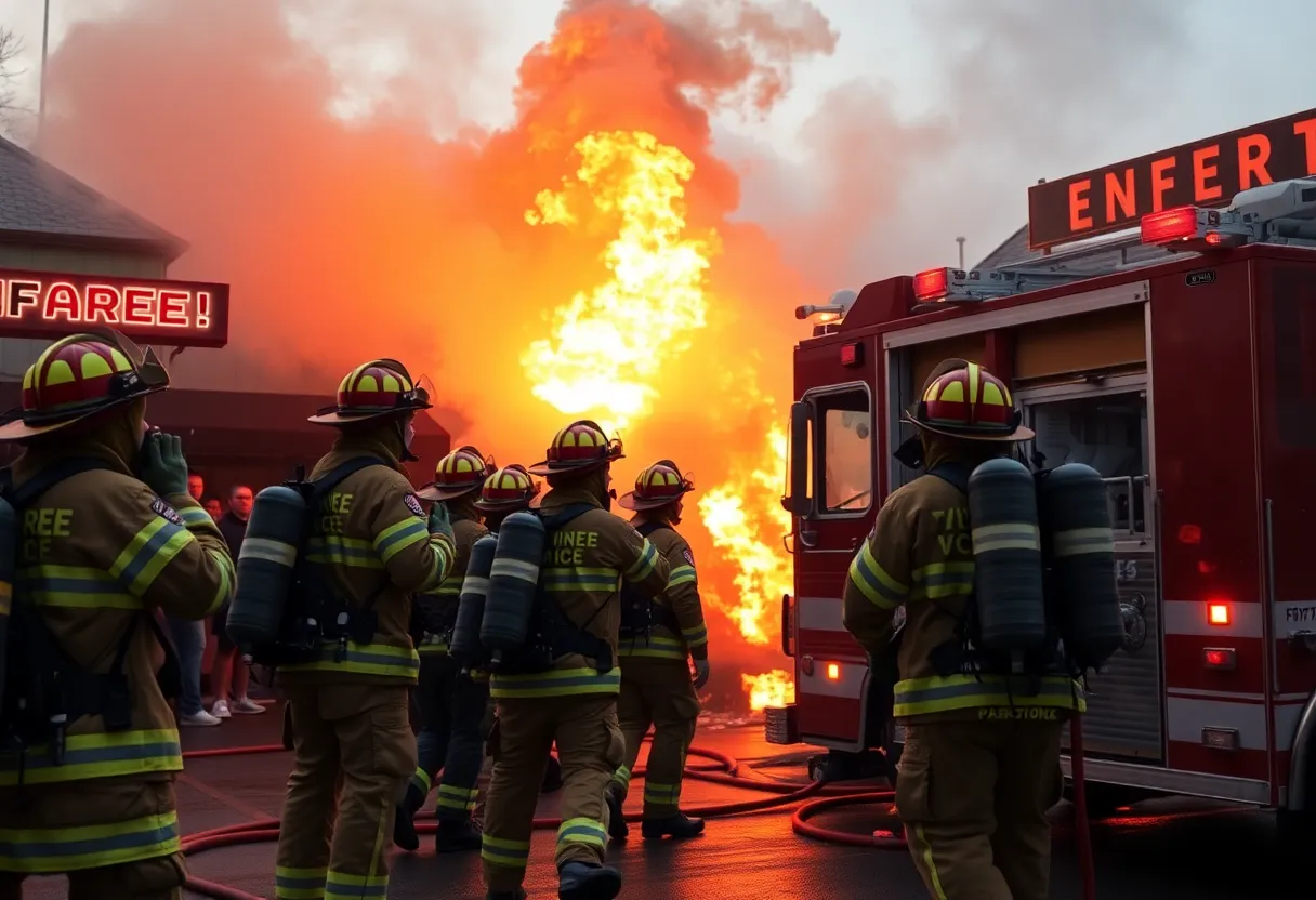 Firefighters managing a fire at California Dreaming restaurant