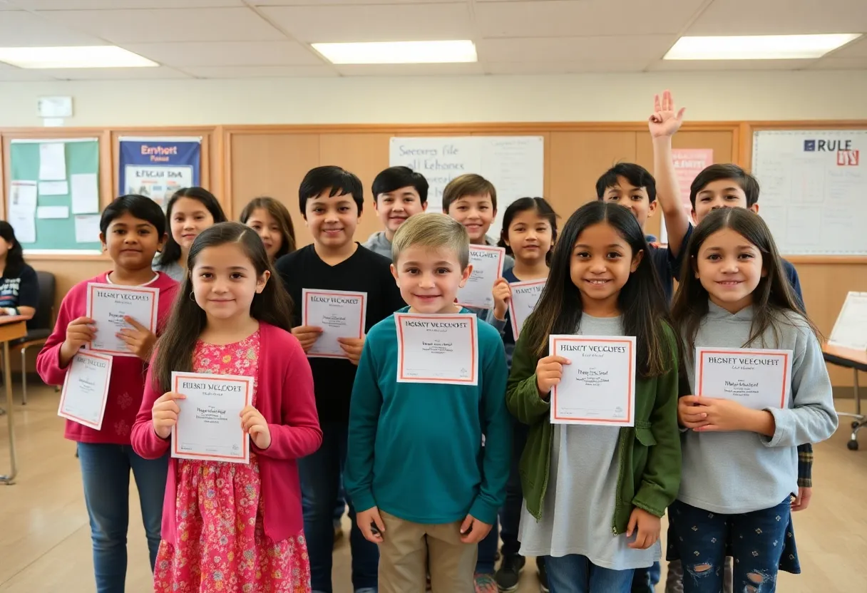 Middle school students recognized as Junior Scholars at a celebration event