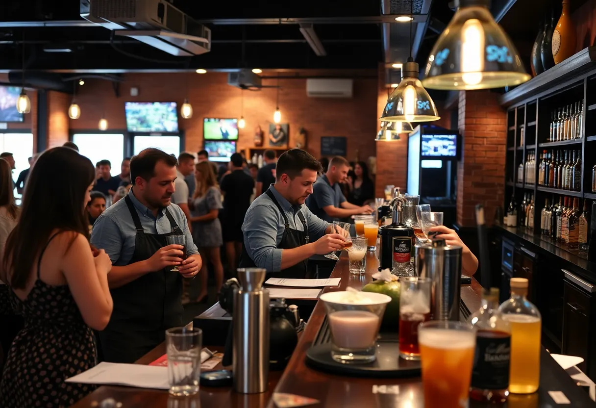Bar scene in South Carolina illustrating the liquor industry.