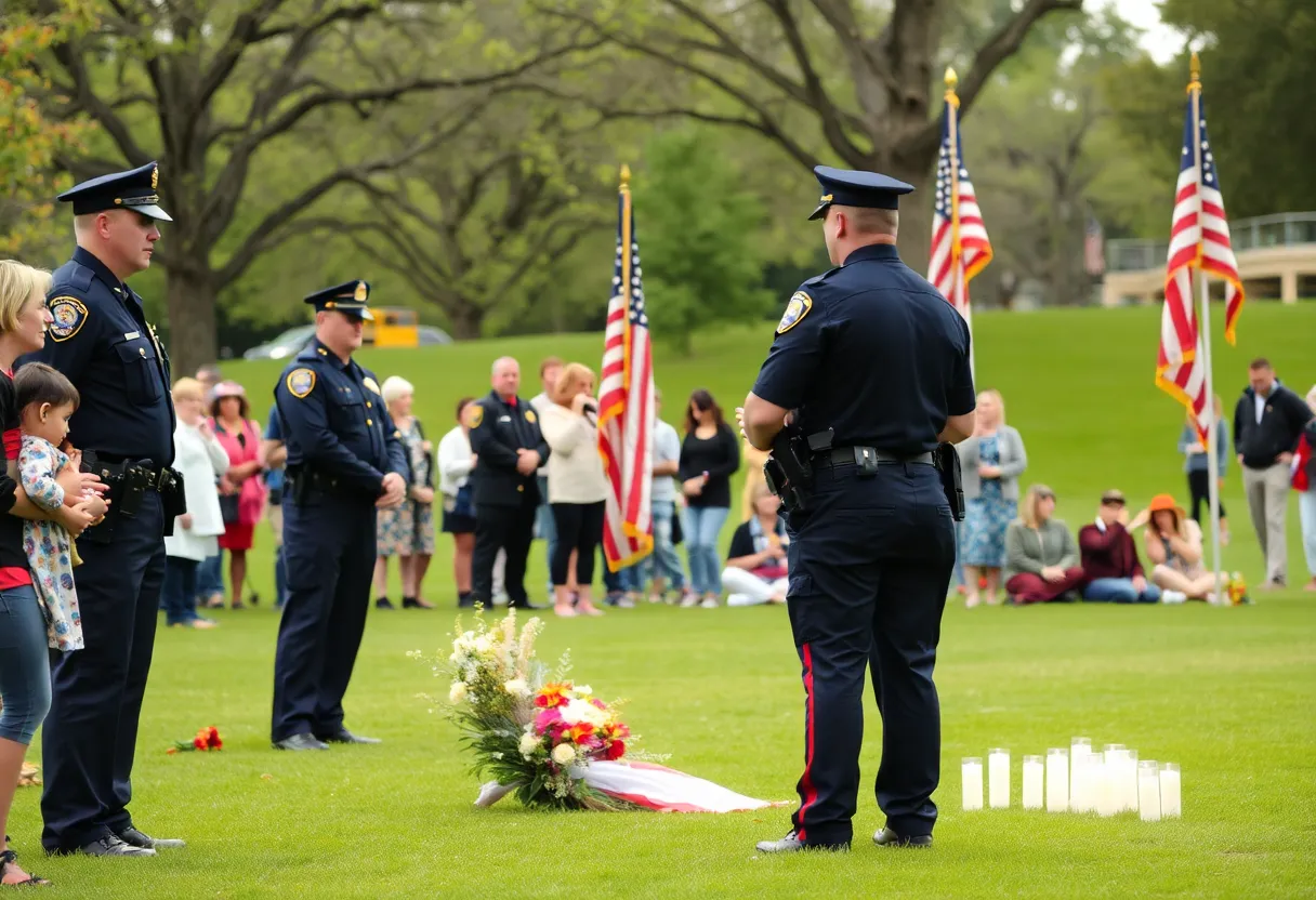 Community gathering at a memorial service honoring fallen law enforcement officers.