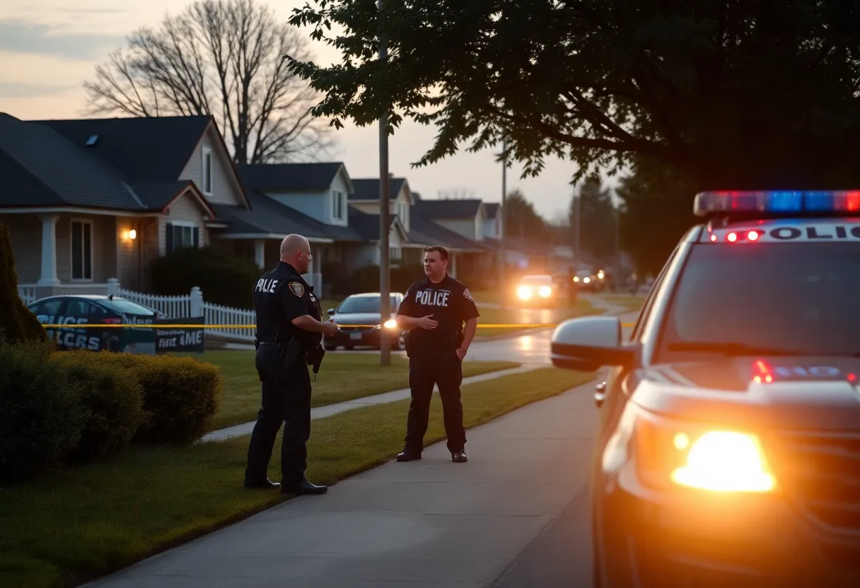 Police officers securing a suburban area during a domestic violence incident